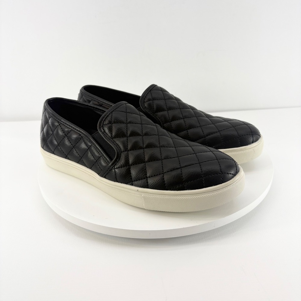 Steve Madden Ecentrco Quilted Black Faux Leather Slip On Sneakers Women Size 9.5